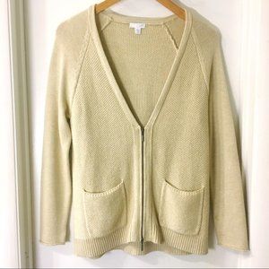 J Jill Sand Beige Zip Front Cardigan
